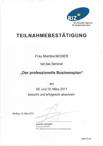 Teilnahmebestätigung Businessplan